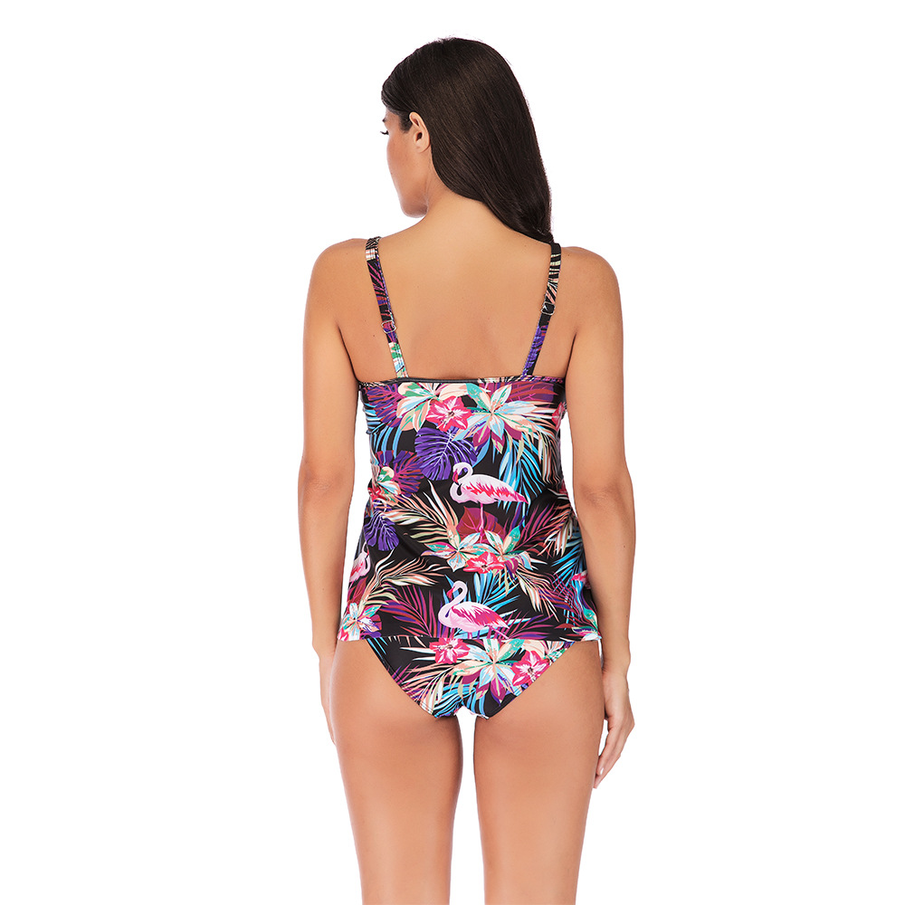 F4783 Bikinis Two Piece Plus Size Knit Flower Print Swimsuit